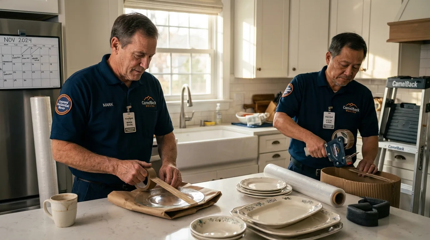 Professional crew packing kitchen dishware in El Cerrito, CA